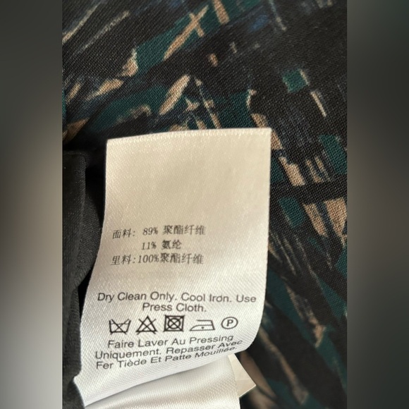 Donna Karan New York Dark Green Abstract Scuba Knit Leather Trim Sheath Dress 4 - Picture 11 of 13